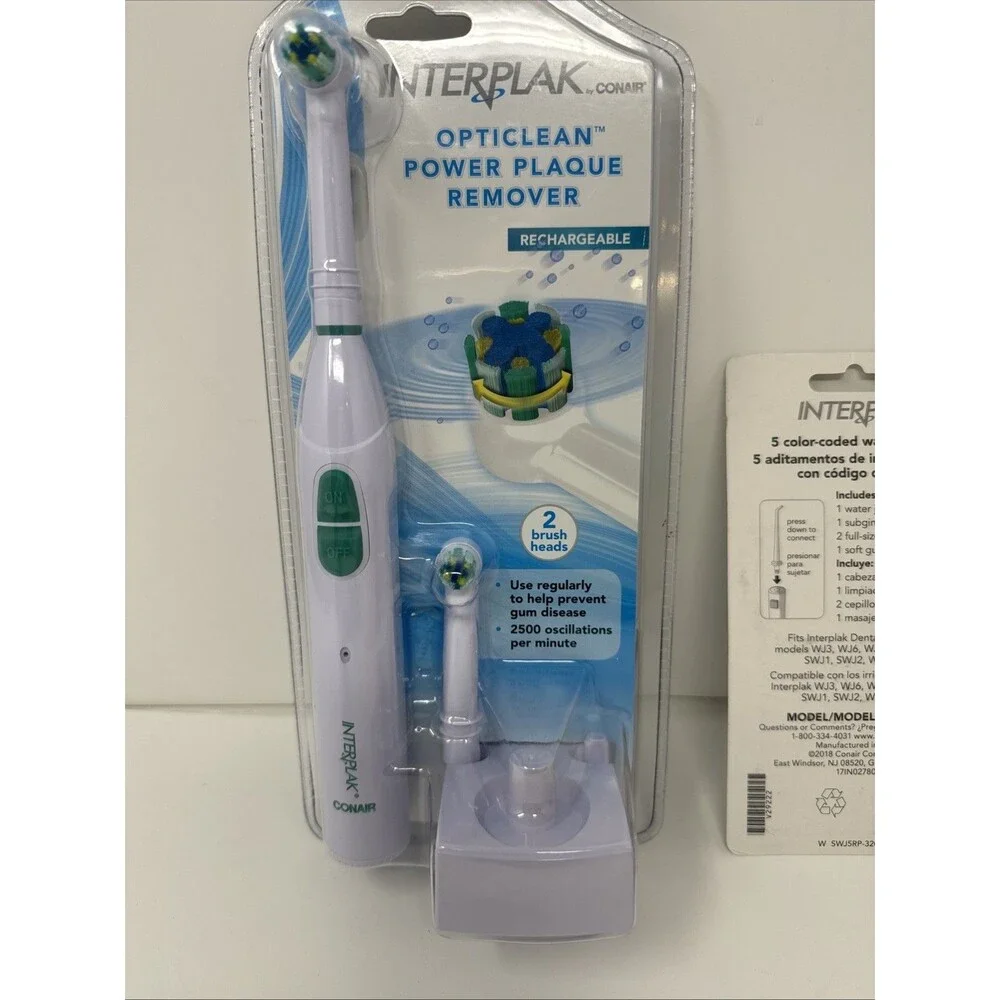 Interplak by Conair Opticlean Power Plaque Remover Rechargeable RTGX NEW + Tips